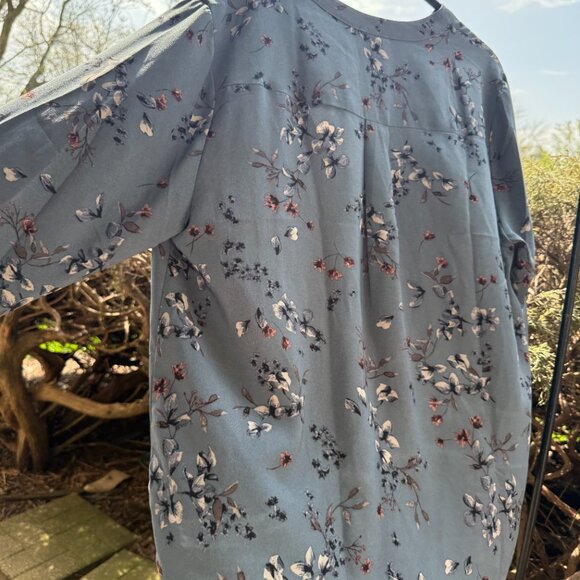NWT Hilary Radley Women's Long Sleeve Floral Sage Blouse Size L $45 - Picture 13 of 15